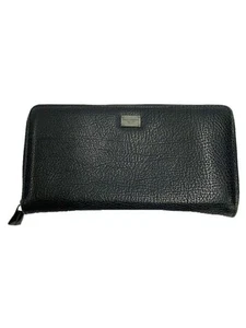 DOLCE&GABBANA Long Wallet Round Zipper Leather Black Men's Plate Logo Dolce & Ga - Picture 1 of 9