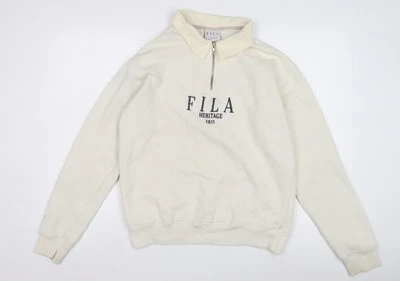 Fila Ivory Collared Sweatshirt, Unisex S, Logo Zip Accents - Image 1 of 4