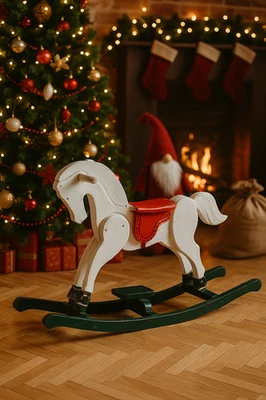 🎠 Cheval à bascule ancien en bois – Années 1950 – Déco Noël vintage 🎄 - Photo 1/4