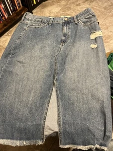 So Damen 33W Jeansrock blau knielang Medium Wash Distressed Denim neu mit Etikett - Bild 1 von 11