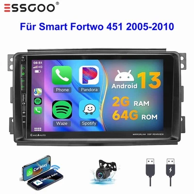 2+64G Carplay Android 13 Autoradio GPS USB BT KAM Für Smart Fortwo 451 2005-2010 - Bild 1 von 4