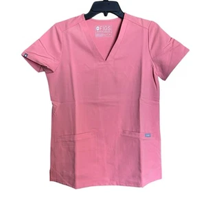 FIGS Casma Pocket Scrub Top Women XS Pink V Neck Stretch Uniform Anti Odor - Picture 1 of 9