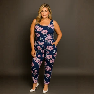 WOMENS JUMPSUIT LADIES SLEEVELESS SUMMER CASUAL PLAYSUIT ROMPER PLUS SIZE - Picture 1 of 3