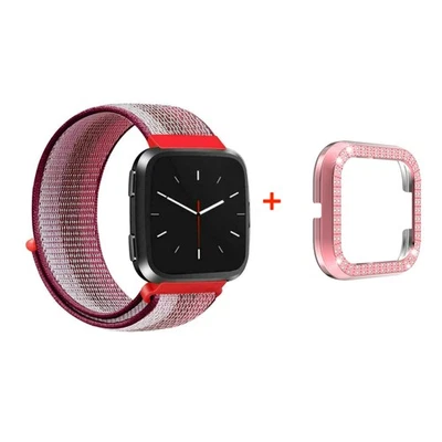 Woven Crystal Nylon Strap Screen Protector Frame For Fitbit Versa 2 Band+Case - Image 1 of 4