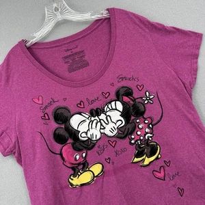 Disney Store Mickey Minnie Mouse Kissing Graphic T-shirt Womens Plus 3XL Purple - Picture 1 of 8