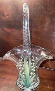 Cesta de vidrio pintada a mano vintage flores florales lirio del valle - Imagen 1 de 6