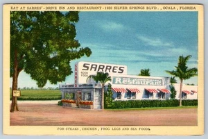 POSTAL DE POLLO RESTAURANTE SARRES OCALA FL PATAS DE RANA MARISCOS FILETE POLLO AÑOS 40-50 - Imagen 1 de 2