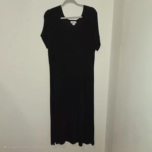 Vintage 90s Coldwater Creek Black Travel Knit Maxi Dress L Made USA Slinky - Picture 1 of 8