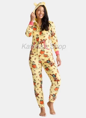 Winnie The Pooh Bear Womens Pajamas Union Suit Halloween Costume One Piece Zips - Изображение 1 из 4