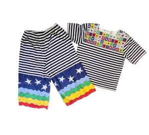 Bonnie and Bill by Holly Navy Striped Shirt Wide Capri Pants Artwear Outfit READ - Picture 1 of 19