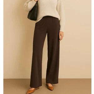 Eileen Fisher Wide Leg Pants Size M Chocolate Brown Pull On Stretch Quiet Luxury - Picture 1 of 11