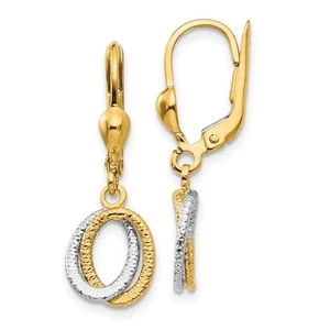 14k Two-Tone Gold 27mm Textured and Polished Dangle Leverback Earrings - Picture 1 of 4
