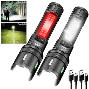 2PCS Torcia LED Ricaricabile Tattica Alta Lumen COB Torce Luce Lavoro - Foto 1 di 12