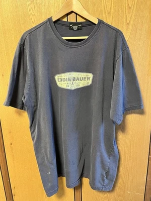 Camiseta Eddie Bauer Vintage Y2K THRASHED Desteñida Envejecida Para Hombre XL Alta Azul De Colección Foto 1 de 4