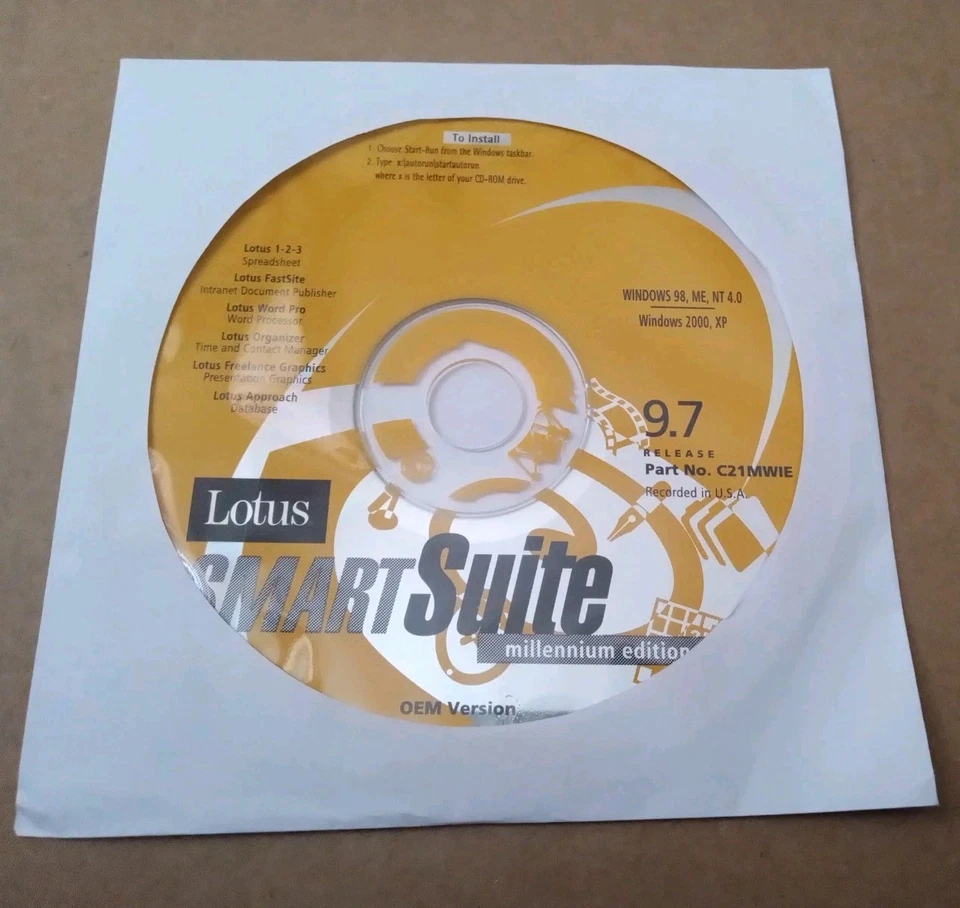 Lotus SmartSuite 9.7 Millennium Edition Software CD Windows 7/XP/2000/98 - Image 1 of 1