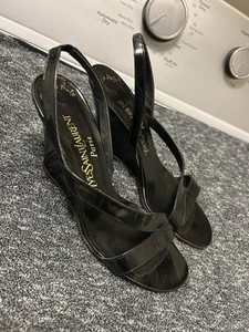 Yves Saint Laurent Paris Patent Leather Wedge Shoes , Sz 7 , Color-Black - Picture 1 of 11
