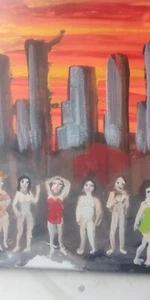 Downtown scene # 12 By William Mayer NY artist Surrealism Cityscape Figurative - Picture 1 of 9