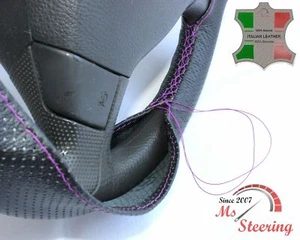 FITS TRIUMPH TR4A? 66- BLACK PERF LEATHER STEERING WHEEL COVER  PURPLE STITCH - Picture 1 of 6