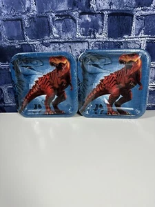 JURASSIC WORLD Dino Hybrid LARGE PAPER PLATES 16pk  Birthday Party Supplies Blue - Picture 1 of 10