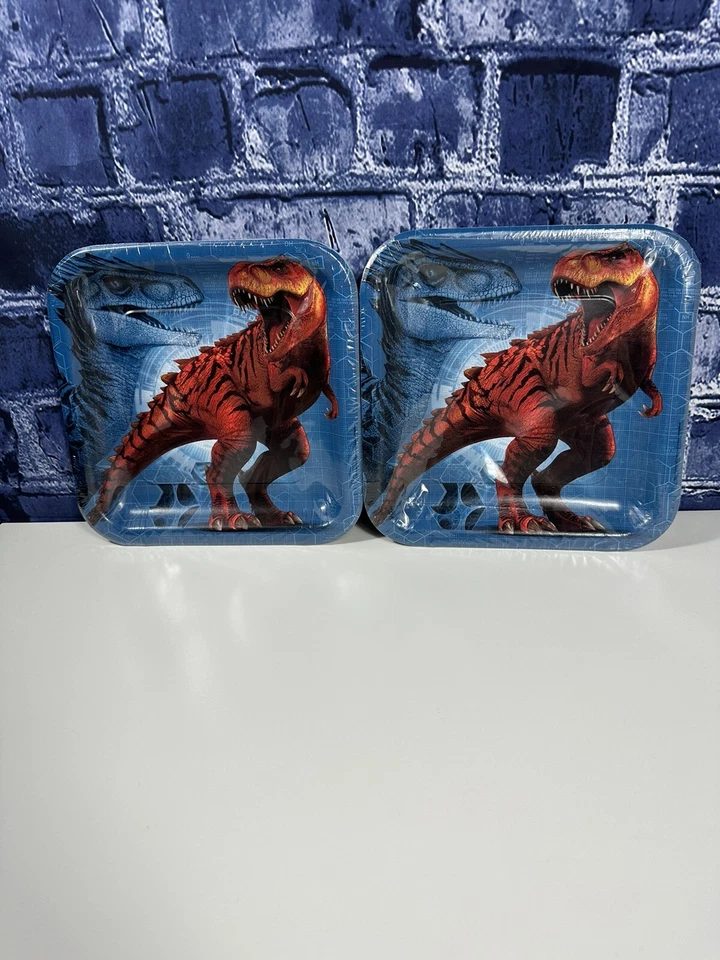 PLATOS DE PAPEL GRANDES HÍBRIDOS JURASSIC WORLD Dino 16pk suministros de fiesta de cumpleaños azul Foto 1 de 4
