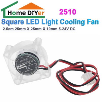 2510 Fan 2.5cm 25mm X 25mm X 10mm Mini Square LED Light Cooling Fan 5-24V DC - Image 1 of 4