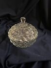 Vintage Colonial Whitehall COVERED CANDY DISH Clear Glass Cubist Pattern 5.5”