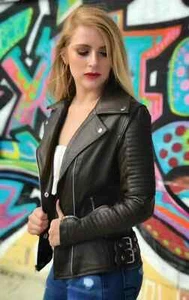 Women's Leather Jacket 100% Genuine Lambskin Black Leather Biker Jacket-154 - Picture 1 of 7