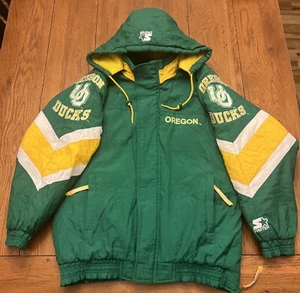 RARE VINTAGE STARTER OREGON DUCKS FULL ZIP WITH HOOD PUFFER JACKET SIZE ADULT M - Picture 1 of 24