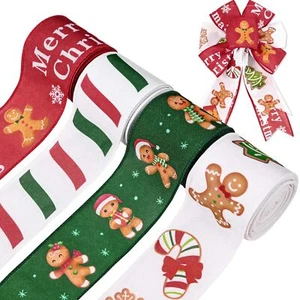 4 Rolls 20 Yards Christmas Wired Ribbons 2.5 Inch Gingerbread Ribbons Wired X... - Picture 1 of 8