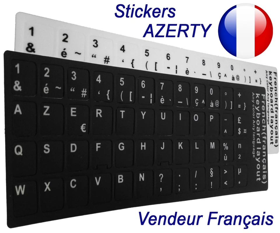 Sticker Autocollant AZERTY pour Touches de Clavier d'Ordinateur Portable