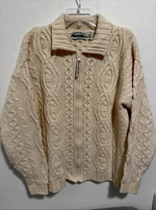 Aran Crafts Merino Wool Chunky Cable Knit Zip Up Sweater Vintage Sz Small - Picture 1 of 10