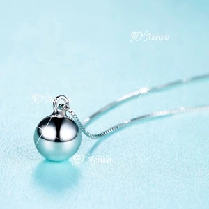 925 sterling silver high polished shining ball pendant chain necklace 8mm - Picture 1 of 3