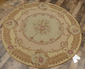 5'x5' Round French Aubusson Hand knotted wool Needlepoint Circle foyer area rug - Picture 1 of 6