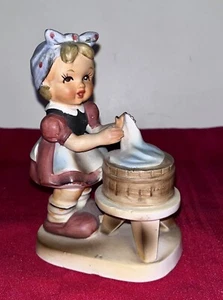 VTG 5.25” PORCELAIN GIRL WASHING LAUNDRY MOTHERS HELPER FIGURE M6584 JAPAN EUC - Picture 1 of 11