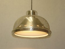 Exclusive rare DORIA Pendant Lamp, textured glass with aluminum,Germany 1970's