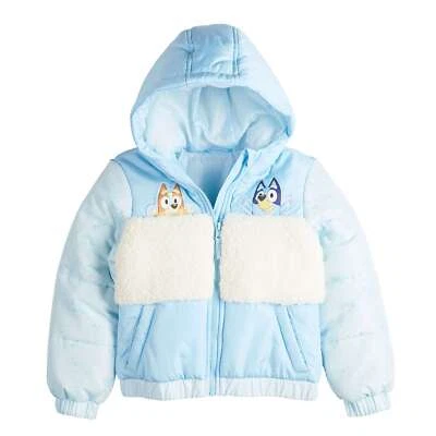 Disney Bluey Puffer Jacket Coat Hoodie Girls Boys Toddler Bingo 2T 3T 4T 5T 4 5 - Image 1 of 4