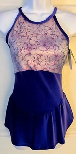 GK ELITE ICE FIGURE SKATE DRESS ADULT MEDIUM VELVET HALTER STRETCH FOIL PRINT AM - Picture 1 of 10