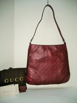 NUEVO GUCCI Bolso de Hombro Hobo Hobo Cuero Rojo Vino Logotipo Repujado Bolso de Mano Foto 1 de 4