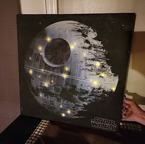 Star Wars Death Star Canvas Wall Decor Frame w Light Up LEDs 22x22 Very Rare