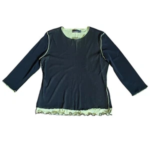 Cordelia St Womens Top Black With Green Trim Size 18 Slim Fit Long Sleeve - Picture 1 of 7