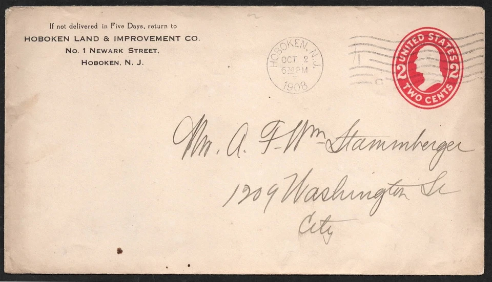 U377? UNITED STATES US postal stationery 2c , used , posted in 1908 - Image 1 of 1