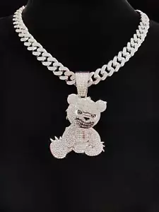 Collana Catena Metallo Anime Orso Multicolore Moderno Cristallo Pietra Link Inciso - Foto 1 di 27