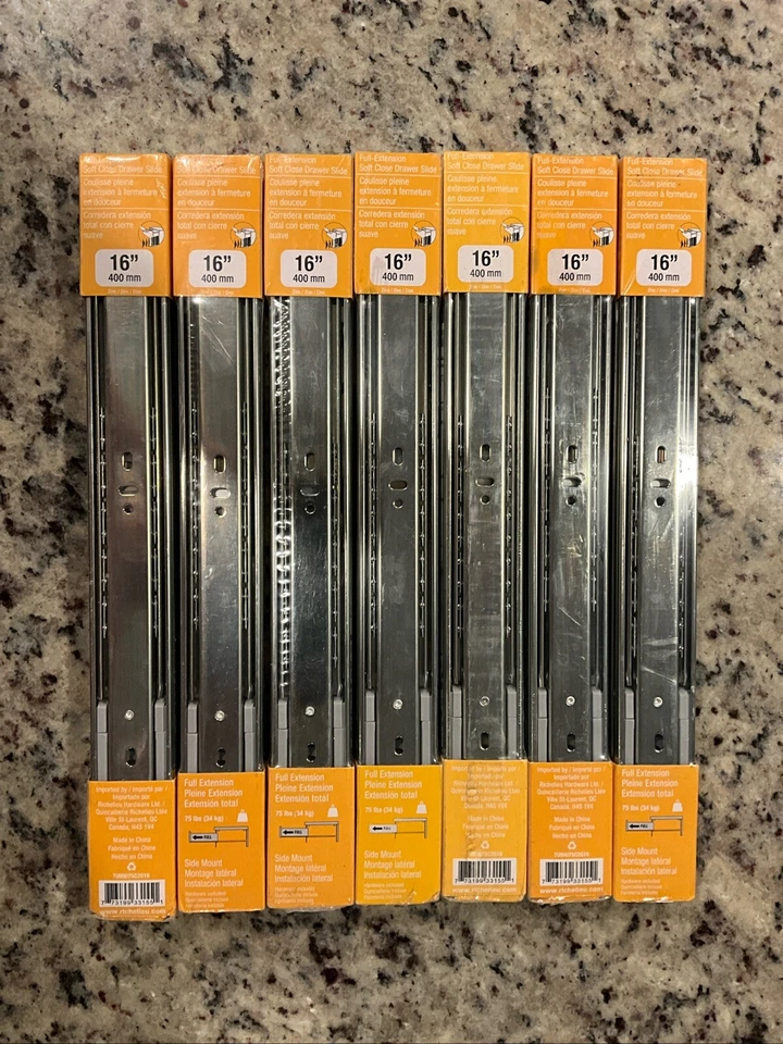 Richelieu 16" Drawer Slides 400 Mm Full Extension Soft Close Side Mount 75 Lbs.