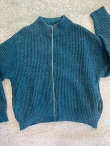 Vintage L.L. Bean Alpaca Wool Blend Cable Knit Sweater Men's L Green Full Zip - Picture 1 of 8