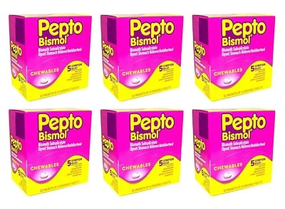 PACK 6 Pepto Bismol Masticables Alivio para Malestar Estomacal | 32 Paquetes x 4 Tabletas EA Foto 1 de 4