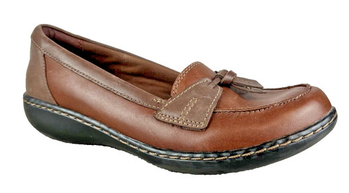 Mocassini slip on marroni Clarks Ashland Bubble da donna taglia 6 in pelle