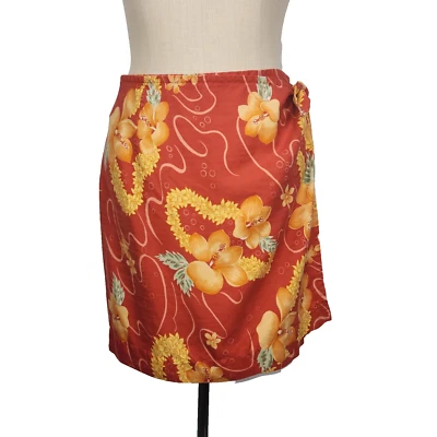 Tommy Bahama Falda Envolvente de Seda M Rojo Hibisco Floral Mini Hawaiano Lei Aloha Playa Foto 1 de 4