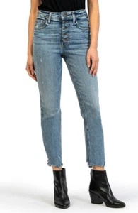 Kut From The Kloth Jeans Women 2 Blue Denim Raw Hem Skinny Leg Button Fly JDM978 - Picture 1 of 10