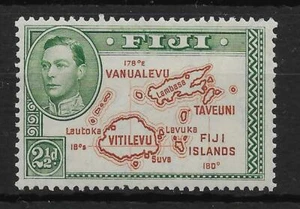 FIJI SG256ba 1942 2d BROWN & GREEN DIE II p13 EXTRA ISLAND VARIETY MTD MINT - Picture 1 of 1