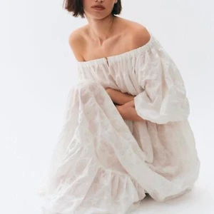 ENZA COSTA Tiered Off the Shoulder Dress Womens Small White Maxi Cotton Boho NEW - Picture 1 of 18